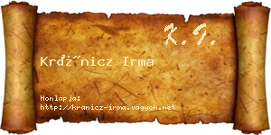 Kránicz Irma névjegykártya